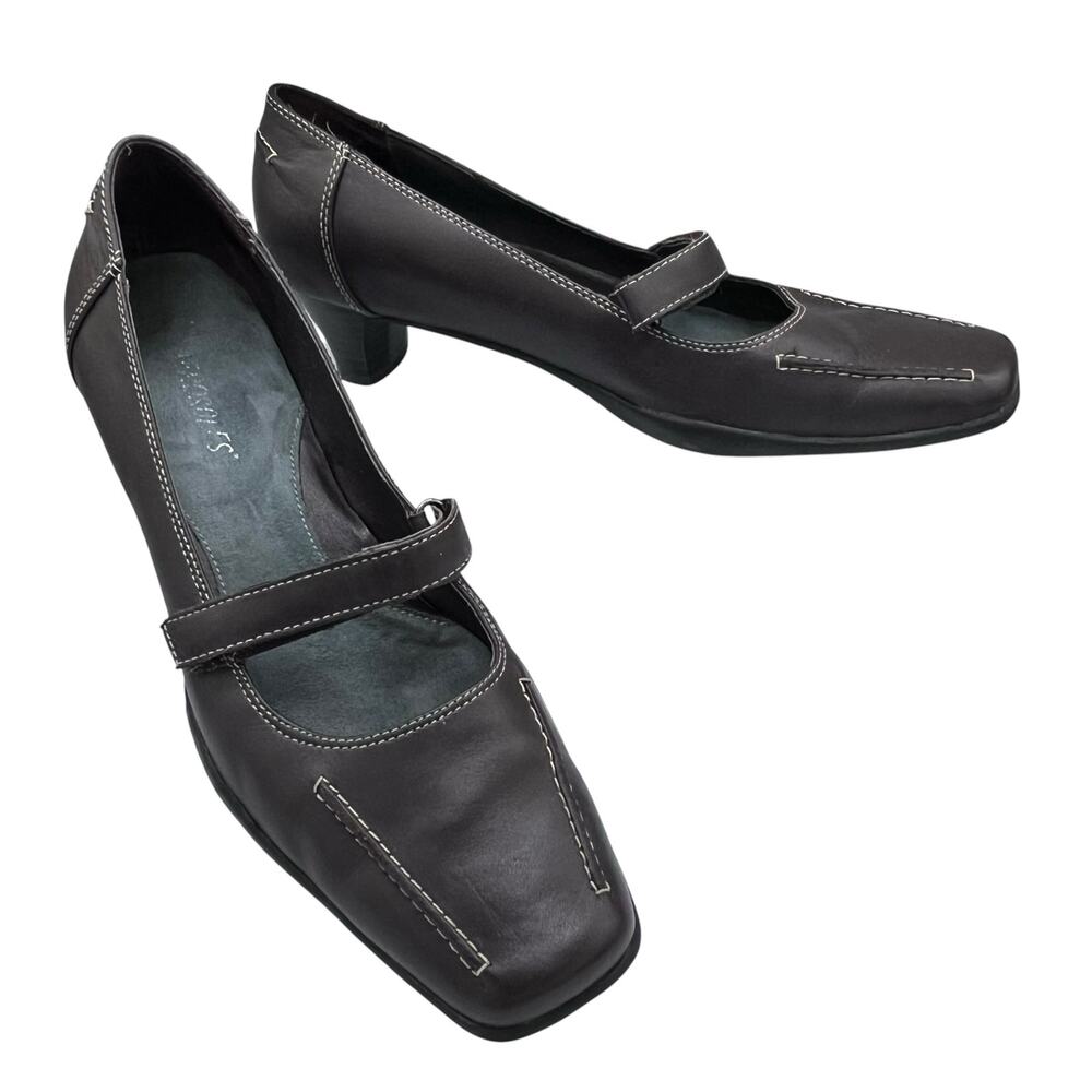 Aerosoles Brown Relatch Leather Heeled Mary Jane 9M Slipon Minimalist Workwear